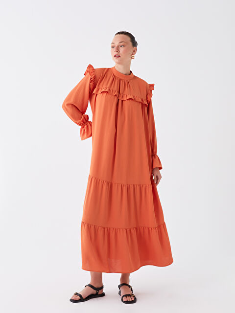 LCW Modest Dik Yaka Düz Uzun Kollu Oversize Kadın Elbise - S3IY91Z8-V7K