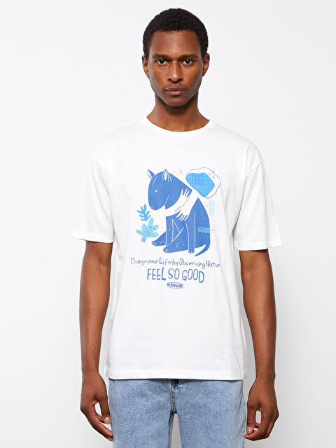 XSIDE Crew Neck Short Sleeve Printed Combed Cotton Men's T-shirt - S3J058Z8-R5B