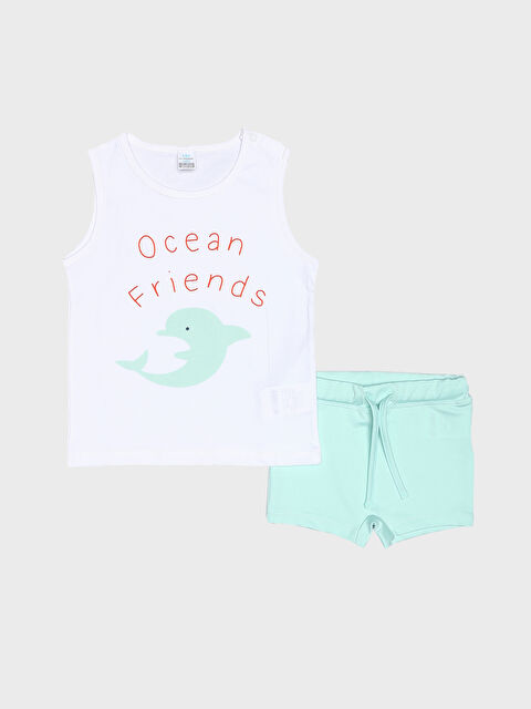 LCW baby Crew Neck Printed Baby Boy Undershirt and Shorts 2-Piece Set - S3J082Z1-FFB