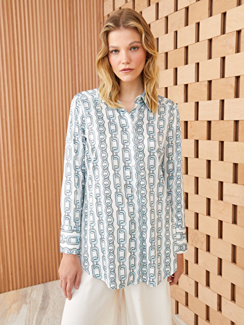 LCW Modest قميص ساتان كم طويل منقوش للسيدات - S3J897Z8-LRA