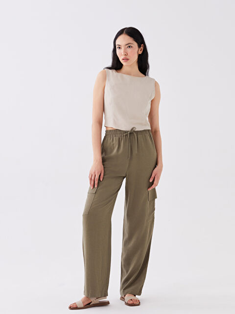 LCW Vision Elasticated Waist Plain Linen Blend Women's Trousers - S3JD34Z8-VCR