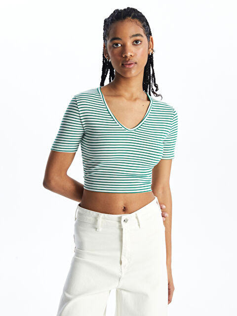 CALİMERA MODA V Yaka Kısa Kollu Kadın Tişört - S3JE15Z8-GHX