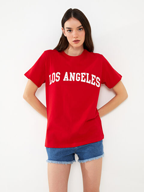 CALİMERA MODA Bisiklet Yaka Baskılı Kısa Kollu Kadın Tişört - S3JE31Z8-LTQ