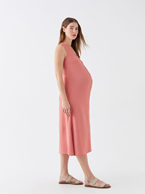 LCWAIKIKI Maternity V-Collar Plain Poplin Maternity Dress - S3JF91Z8-GQA