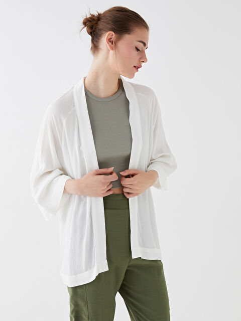 LCW Vision كيمونو واسع بأكمام طويلة وياقة شال سادة للسيدات - S3JG15Z8-R9J