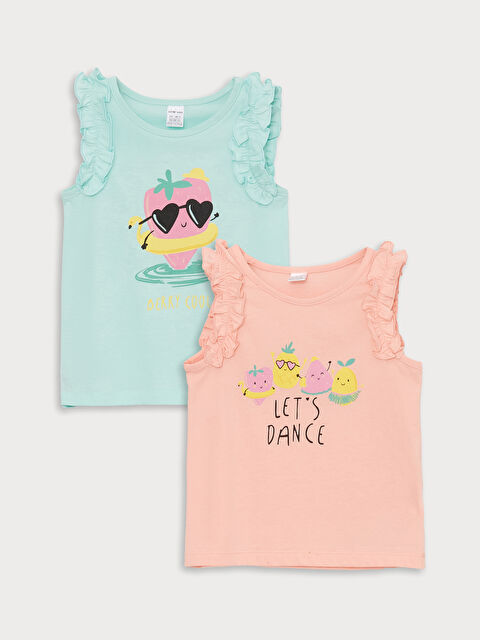 LCW baby Crew Neck Printed Baby Girl Singlet 2-Pack - S3JG97Z1-QWH