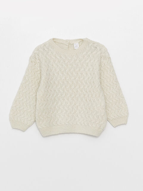 LCW baby Bisiklet Yaka Kendinden Desenli Kız Bebek Triko Kazak