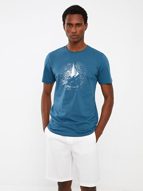 SOUTHBLUE Crew Neck Short Sleeve Printed Combed Cotton Men's T-shirt - S3JL40Z8-HMV