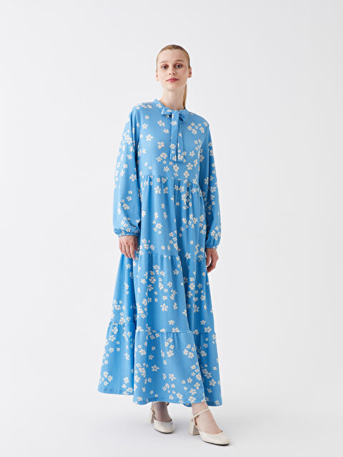 LCW Modest Bağlamalı Yaka Desenli Uzun Kollu Kadın Elbise - S3JS18Z8-LQK
