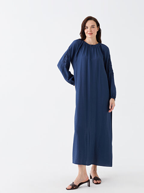 LCW Grace Bisiklet Yaka Nakışlı Uzun Kollu Kadın Elbise