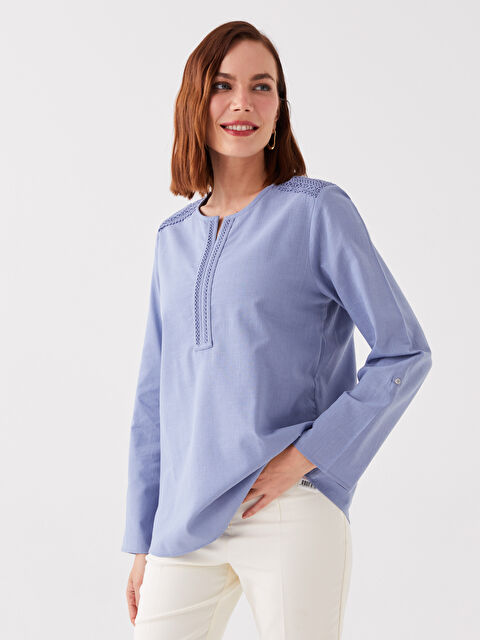 LCW Grace Notch Neck Embroidered Long Sleeve Women's Blouse - S3K523Z8-GNQ