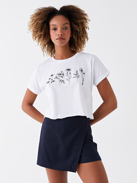 XSIDE Crew Neck Printed Short Sleeve Women's Crop Top - S3K785Z8-KE8