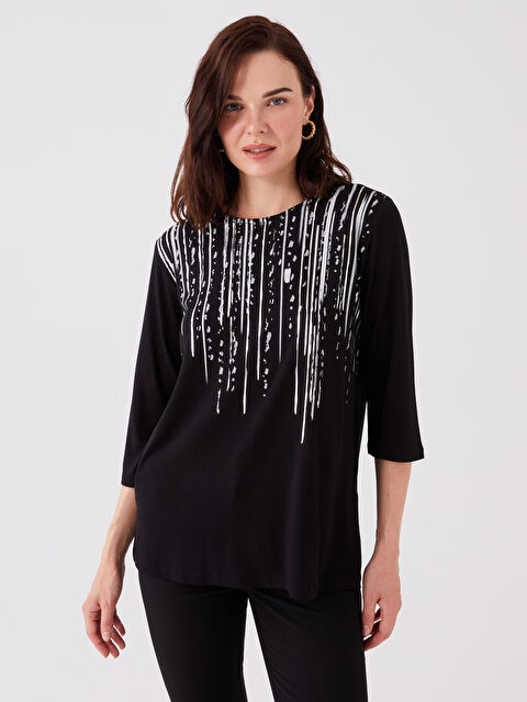 LCW Grace بلوز یه‌خه‌ خڕ نەخشدار قۆڵ درێژ بۆ ژنان