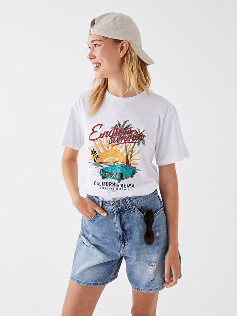 LC WAIKIKI Bisiklet Yaka Baskılı Kısa Kollu Kadın Tişört - S3KC76Z8-Q6K