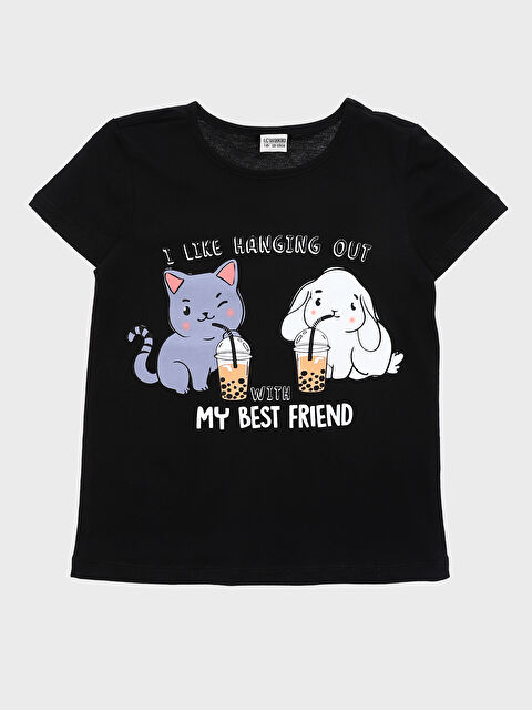 LCW Kids Crew Neck Printed Short Sleeve Girls' T-Shirt - S3KD95Z4-CVL