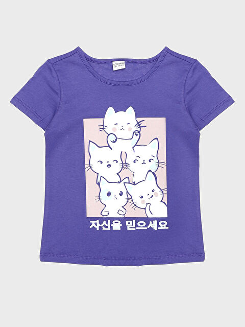 LCW Kids Crew Neck Printed Short Sleeve Girls' T-Shirt - S3KE02Z4-HNW