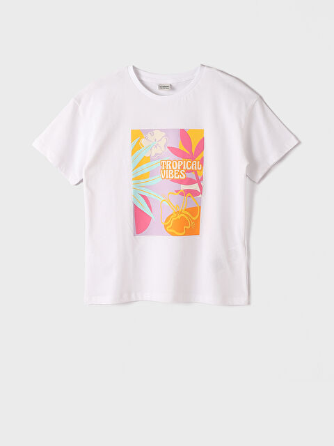 LCW Kids Crew Neck Printed Short Sleeve Girls' T-Shirt - S3KE40Z4-Q6K