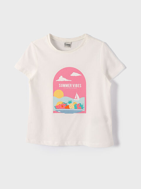 LCW Kids Crew Neck Printed Short Sleeve Girls' T-Shirt - S3KG79Z4-FDU