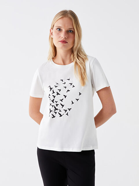 LCWAIKIKI Classic Crew Neck Printed Short Sleeve Women's T-Shirt - S3KH42Z8-R9J