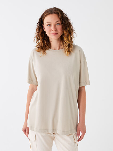 LCW Modest Crew Neck Plain Short Sleeve Women's T-Shirt - S3KI31Z8-FGB