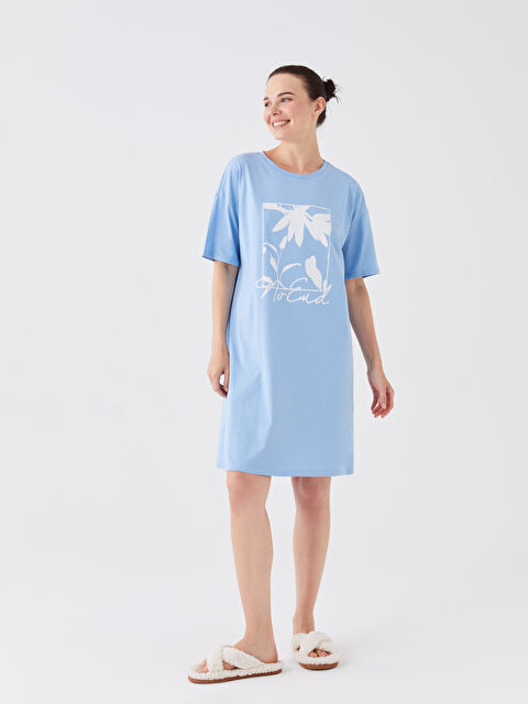 LCW DREAM Bisiklet Yaka Baskılı Kısa Kollu Kadın Gecelik - S3KL14Z8-QYA