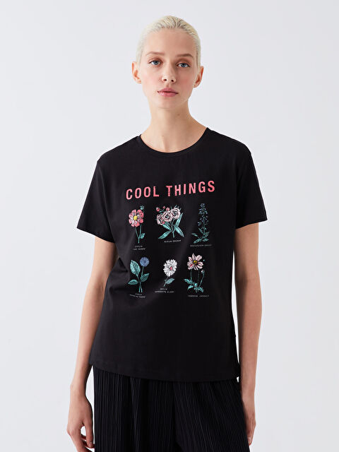 XSIDE Crew Neck Printed Short Sleeve Women's T-Shirt - S3KN11Z8-CVL