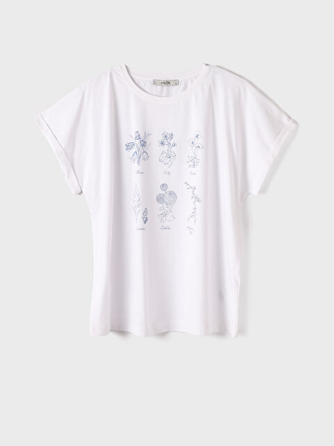 XSIDE Crew Neck Printed Short Sleeve Oversize Women's T-Shirt - S3KO80Z8-KE8