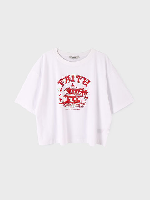 XSIDE Crew Neck Printed Short Sleeve Women's Crop Top - S3KO95Z8-KE8