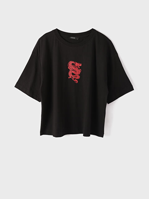 XSIDE Crew Neck Printed Short Sleeve Women's Crop Top - S3KP01Z8-CVL