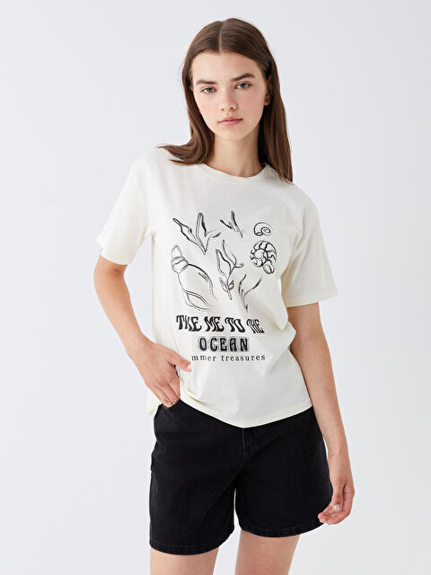 LCW Vision Crew Neck Printed Short Sleeve Women's T-Shirt - S3KP38Z8-KX0