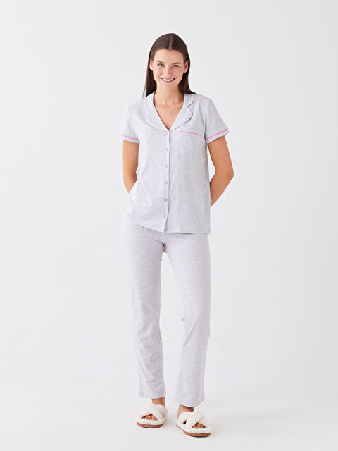 LCW DREAM Collared Neck Plain Short Sleeve Women's Pyjama Set - S3KQ51Z8-CT3
