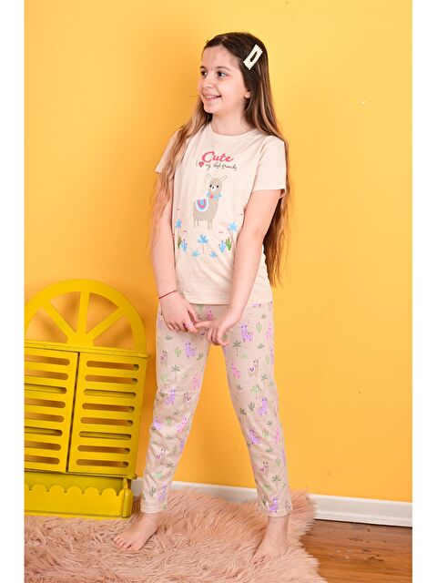 Vitmo Bisiklet Yaka Baskılı Kısa Kollu Kız Çocuk Pijama Takımı