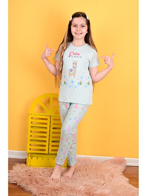 Vitmo Bisiklet Yaka Baskılı Kısa Kollu Kız Çocuk Pijama Takımı - S3KQ76Z4-RDZ