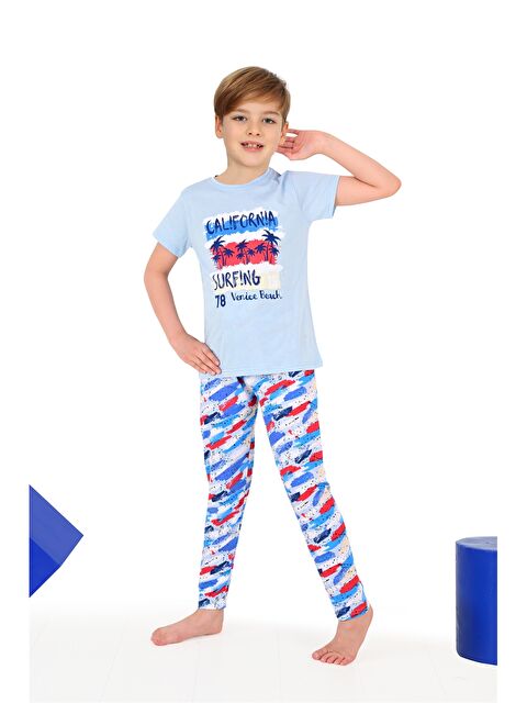 Vitmo Bisiklet Yaka Baskılı Kısa Kollu Erkek Çocuk Pijama Takımı