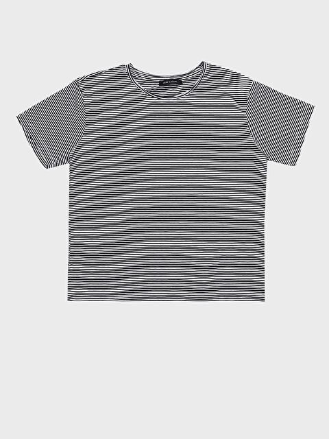 LCW Vision تيشيرت نسائي بياقة دائرية مخطط كم قصير - S3KT17Z8-LEG