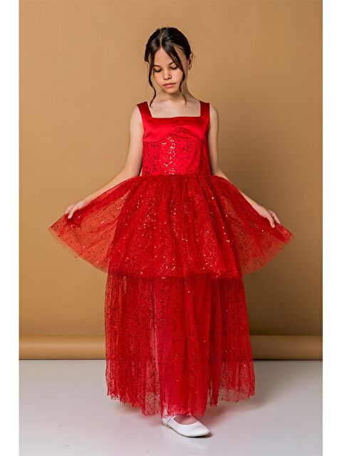 Daisy Girl Askılı Kare Yaka Tül Detaylı Kız Çocuk Elbise - S3KT28Z1-H0P