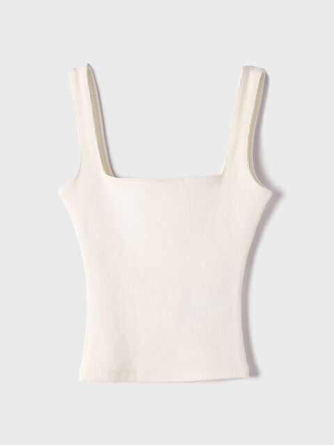 LCW Vision Square Neck Plain Ribbed Fabric Women's Tank Top - S3KT66Z8-Q6K