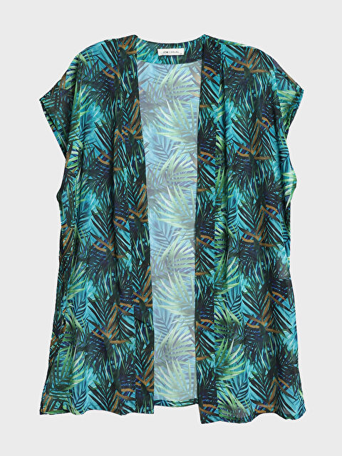 LCW Vision Shawl Collar Patterned Long Sleeve Kimono - S3KV65Z8-LRR