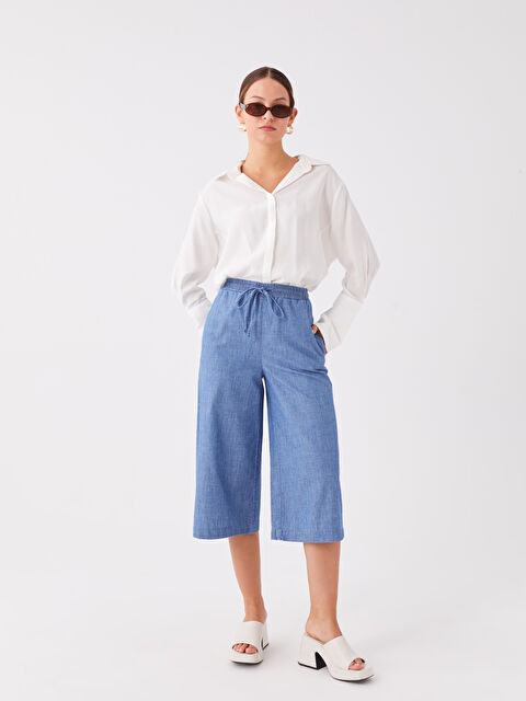 LCWAIKIKI Basic نساء خصر مطاطي بسيط دينيم كابري