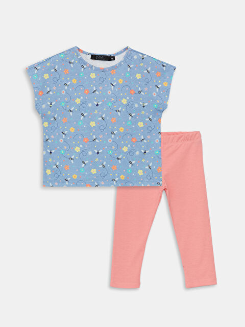 Black&Small Bisiklet Yaka Baskılı Kız Bebek Tişört ve Tayt 2'li Takım - S3L080Z1-GJY