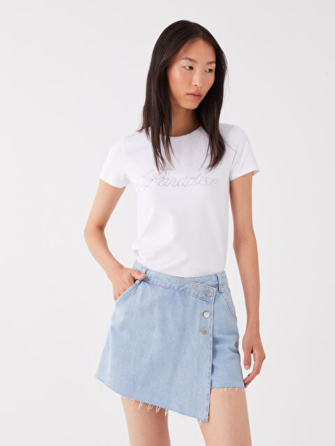 LCW Jeans Kadın Standart Fit Düz Jean Şort Etek - S3L109Z8-311