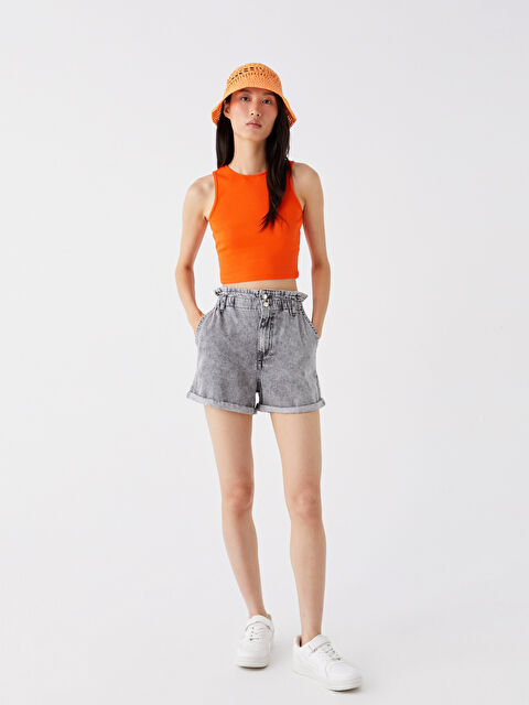 LCW Jeans Beli Lastikli Rahat Kalıp Kadın Jean Şort - S3L561Z8-GRD