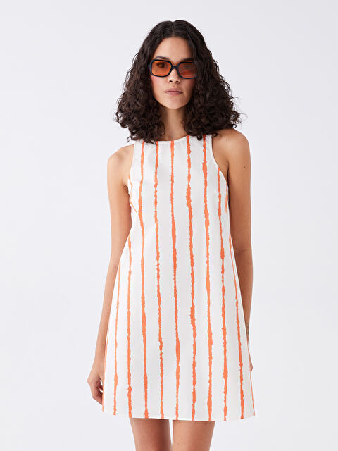 LCW Vision Bisiklet Yaka Çizgili Poplin Kadın Elbise