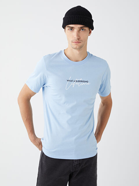 XSIDE تيشيرت للرجال برقبة دائرية وأكمام قصيرة مصنوع من قطن ممشط ومطبوع - S3L943Z8-QYB