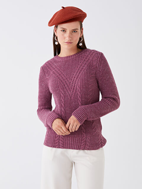 LCWAIKIKI Basic Crew Neck Hole-Knitted Long Sleeve Women's Knitwear Sweater - W30158Z8-H7Z