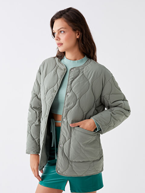 LCW Vision Bisiklet Yaka Kendinden Desenli Kadın Şişme Mont - W30458Z8-V37