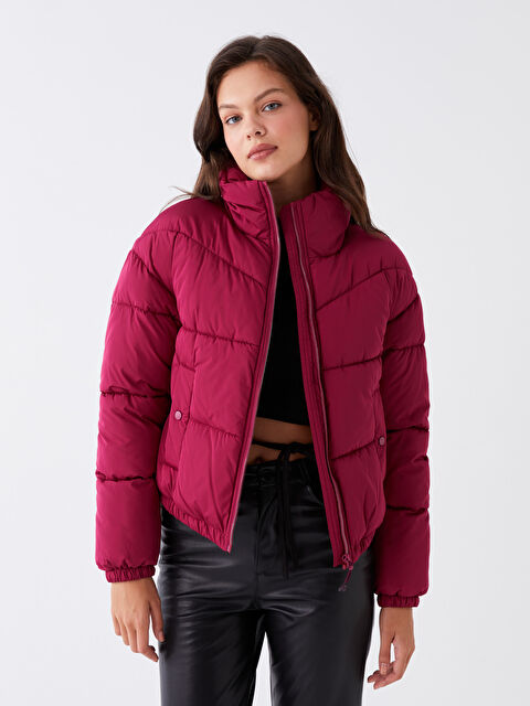 LCW Vision Dik Yaka Düz Uzun Kollu Crop Kadın Şişme Mont - W30580Z8-S7T