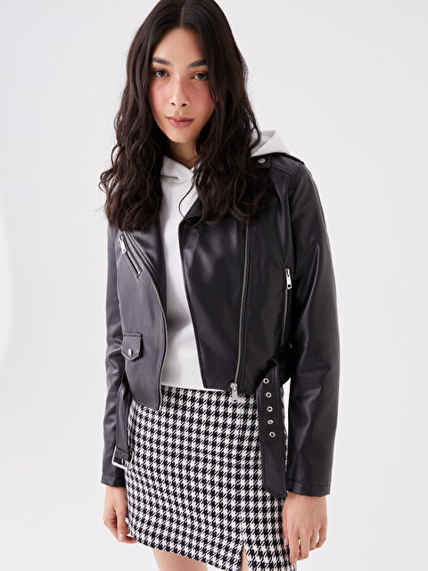 LCW Vision Biker Yaka Kadın Deri Görünümlü Ceket - W30586Z8-CVL