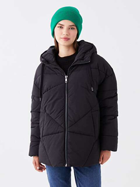 LCW Vision Kapüşonlu Düz Uzun Kollu Oversize Kadın Şişme Mont - W30591Z8-CVL