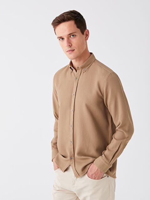 LCW Vision Slim Fit Uzun Kollu Armürlü Erkek Gömlek - W30953Z8-K6V